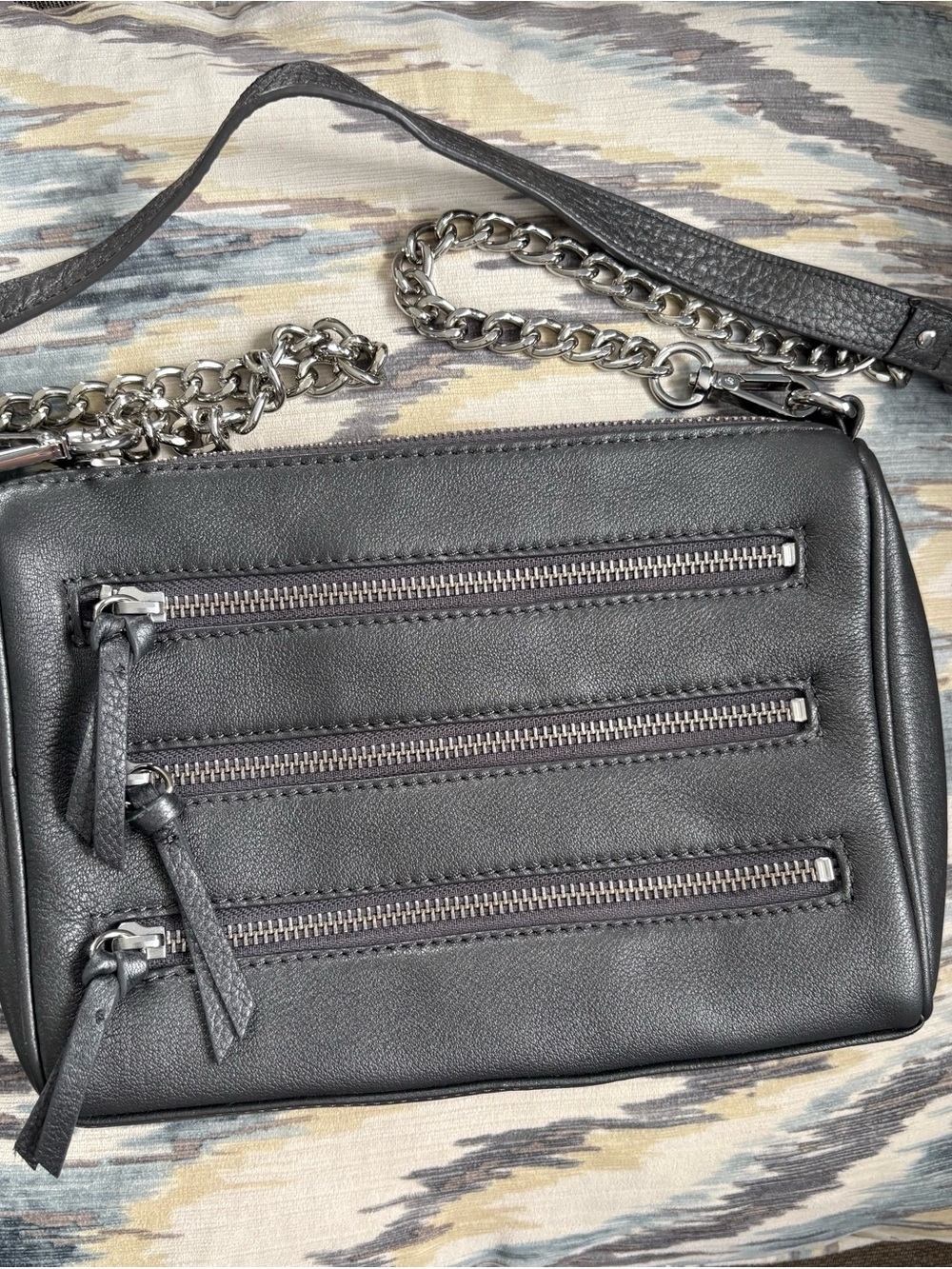Danier Genuine Leather Shoulder Bag with Triple Zip detail - Grey